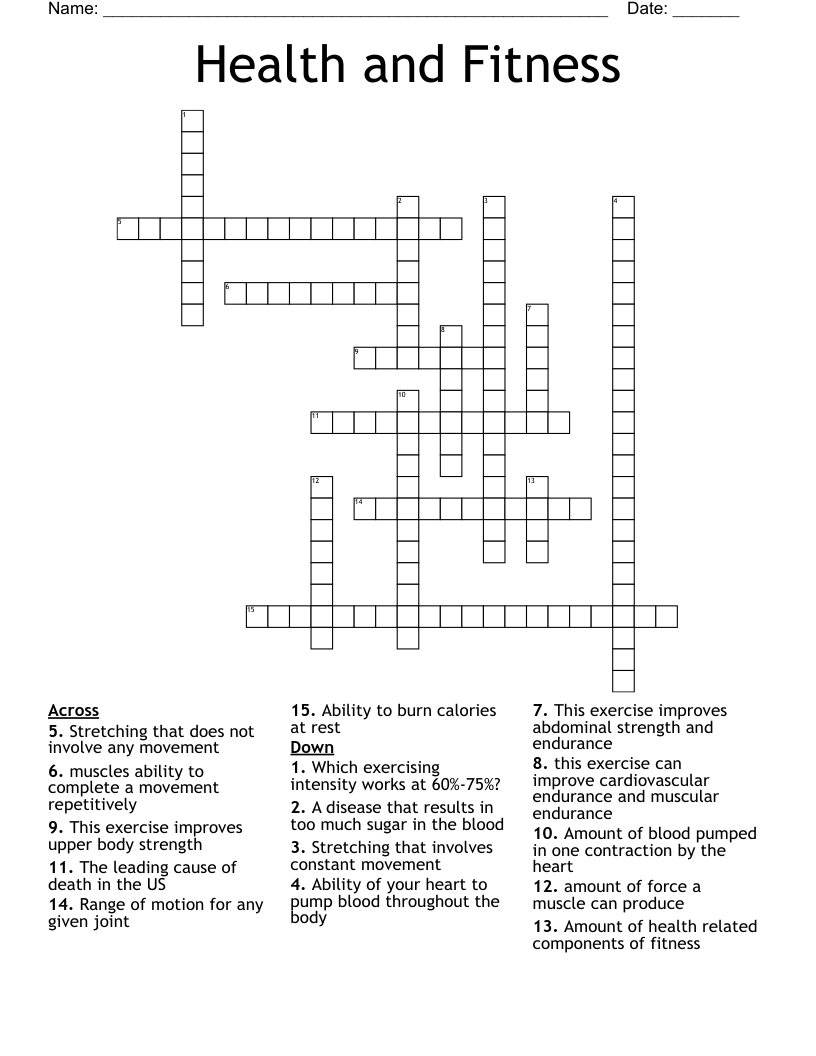Health and Fitness Crossword