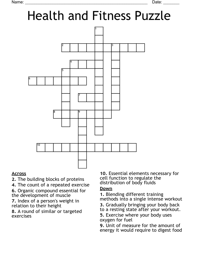 Health and Fitness Puzzle Crossword