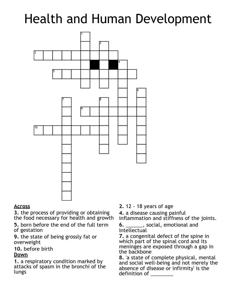 Health and Human Development Crossword