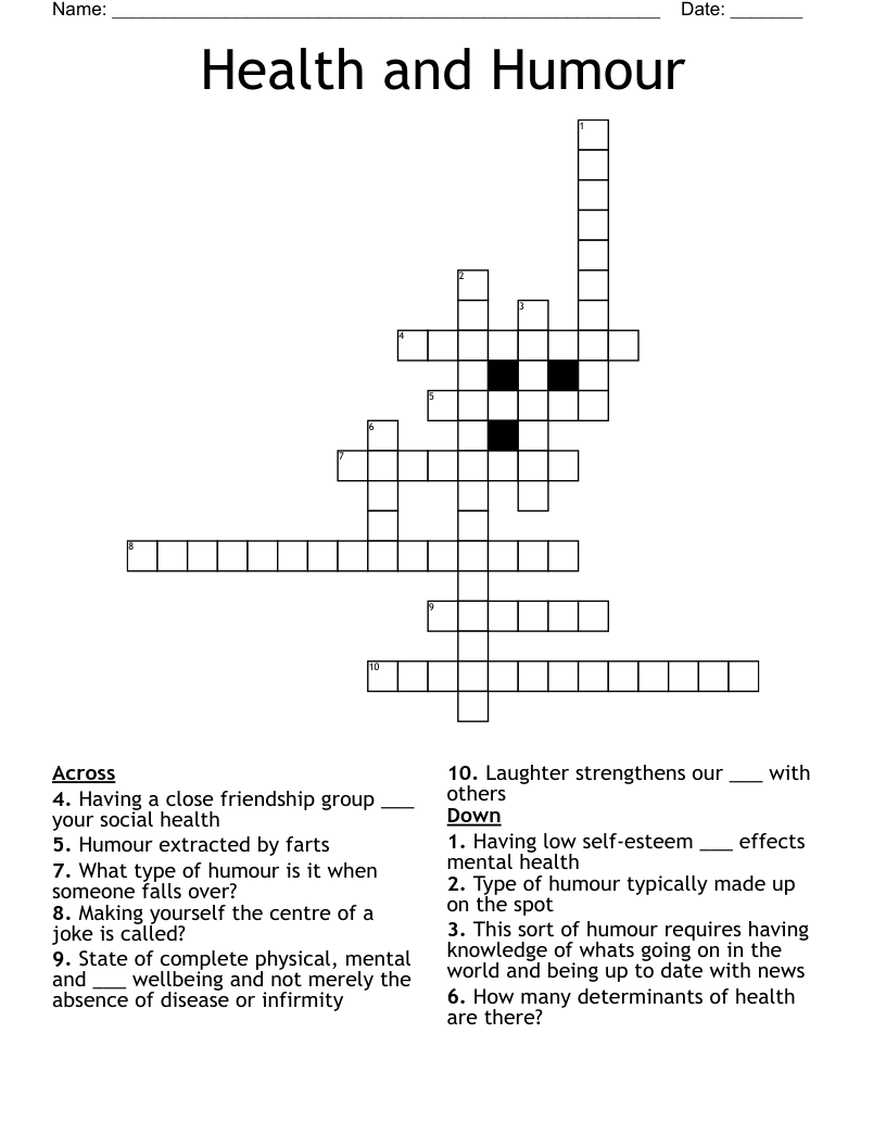 Health and Humour Crossword
