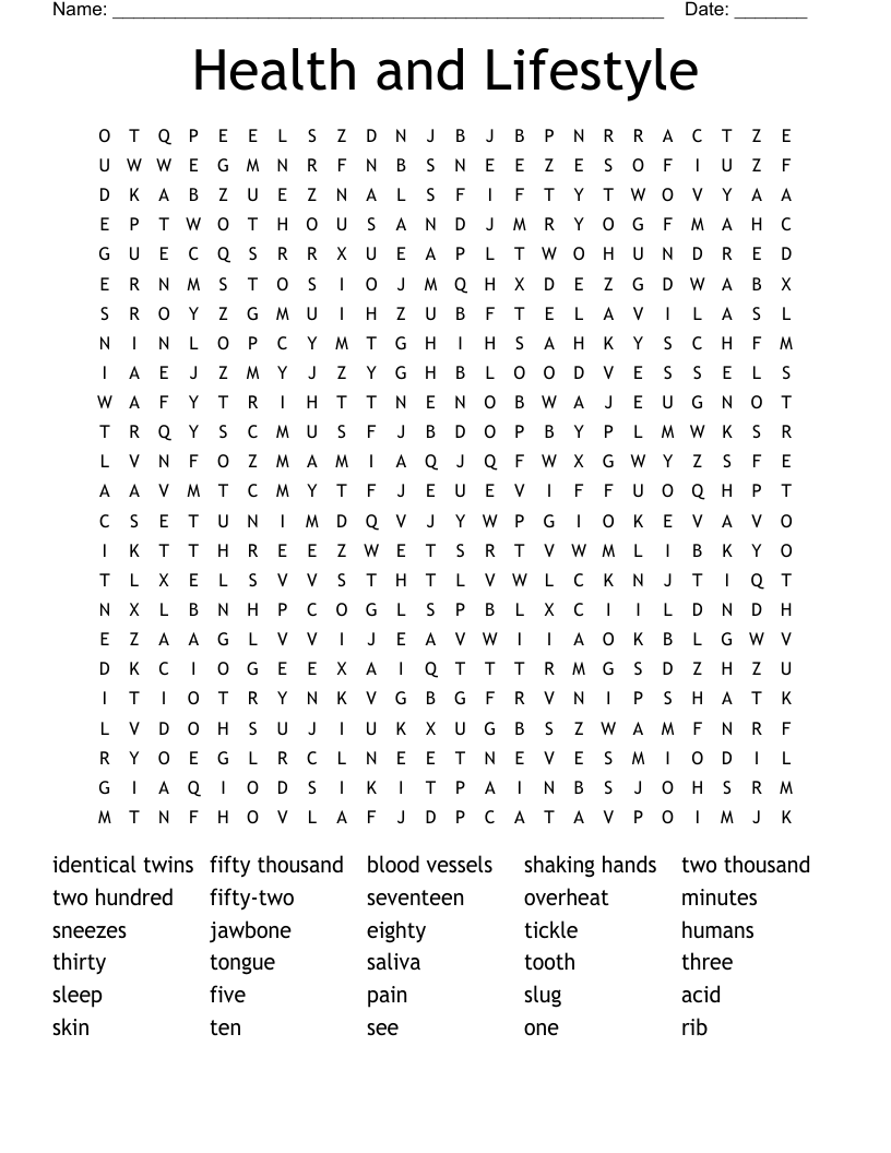 Health and Lifestyle Word Search