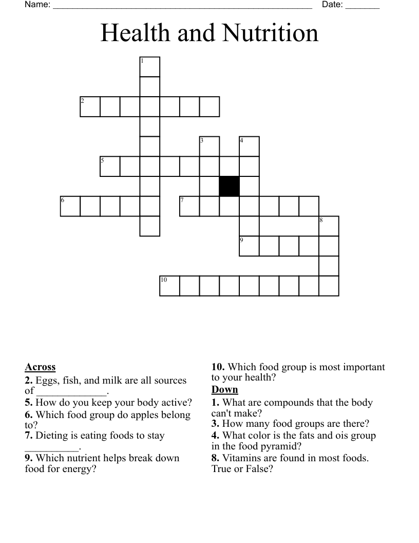 Health and Nutrition Crossword