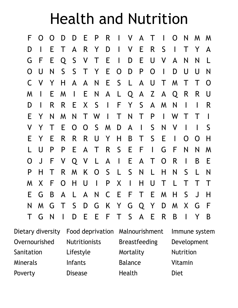 Health and Nutrition Word Search