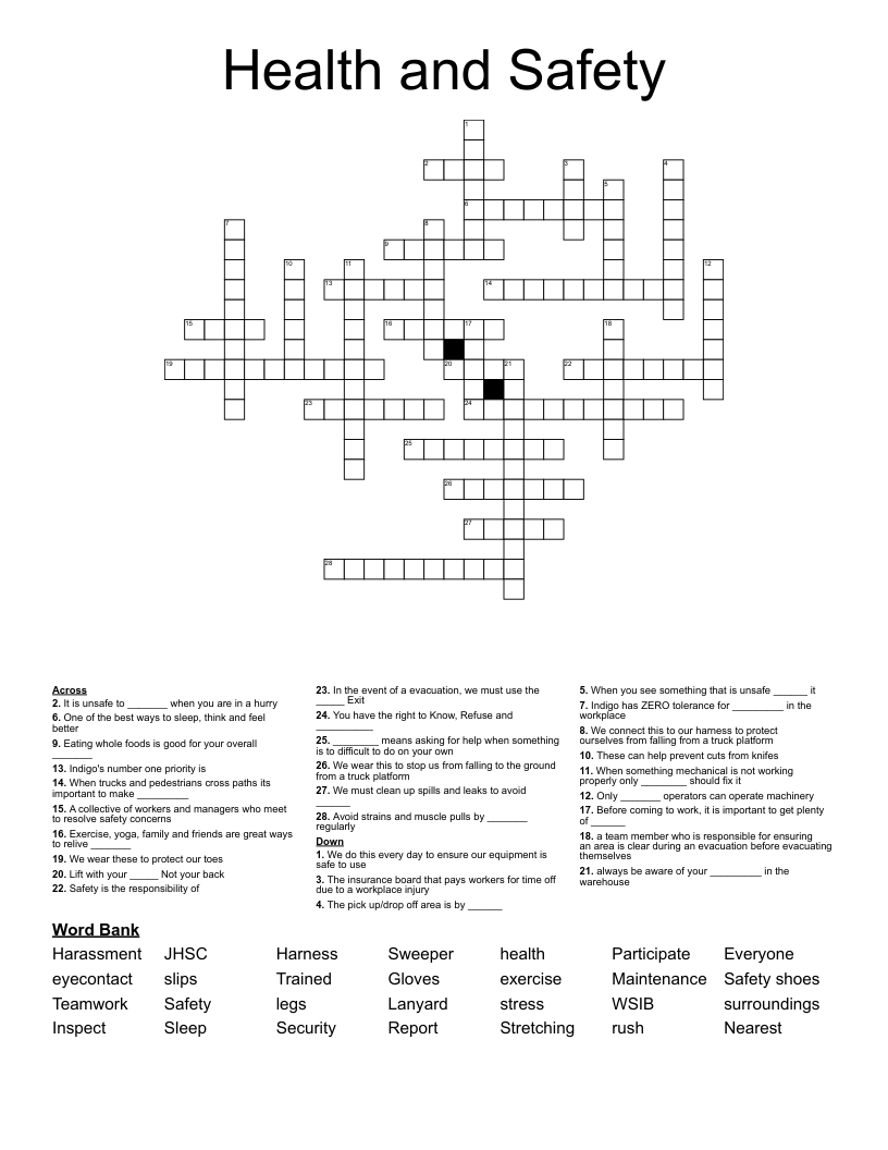 Health and Safety Crossword