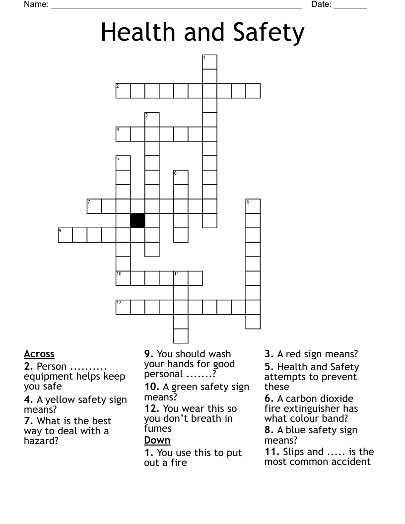 Health and Safety Crossword