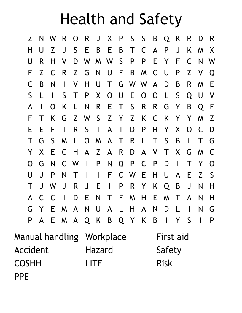 Health and Safety Word Search