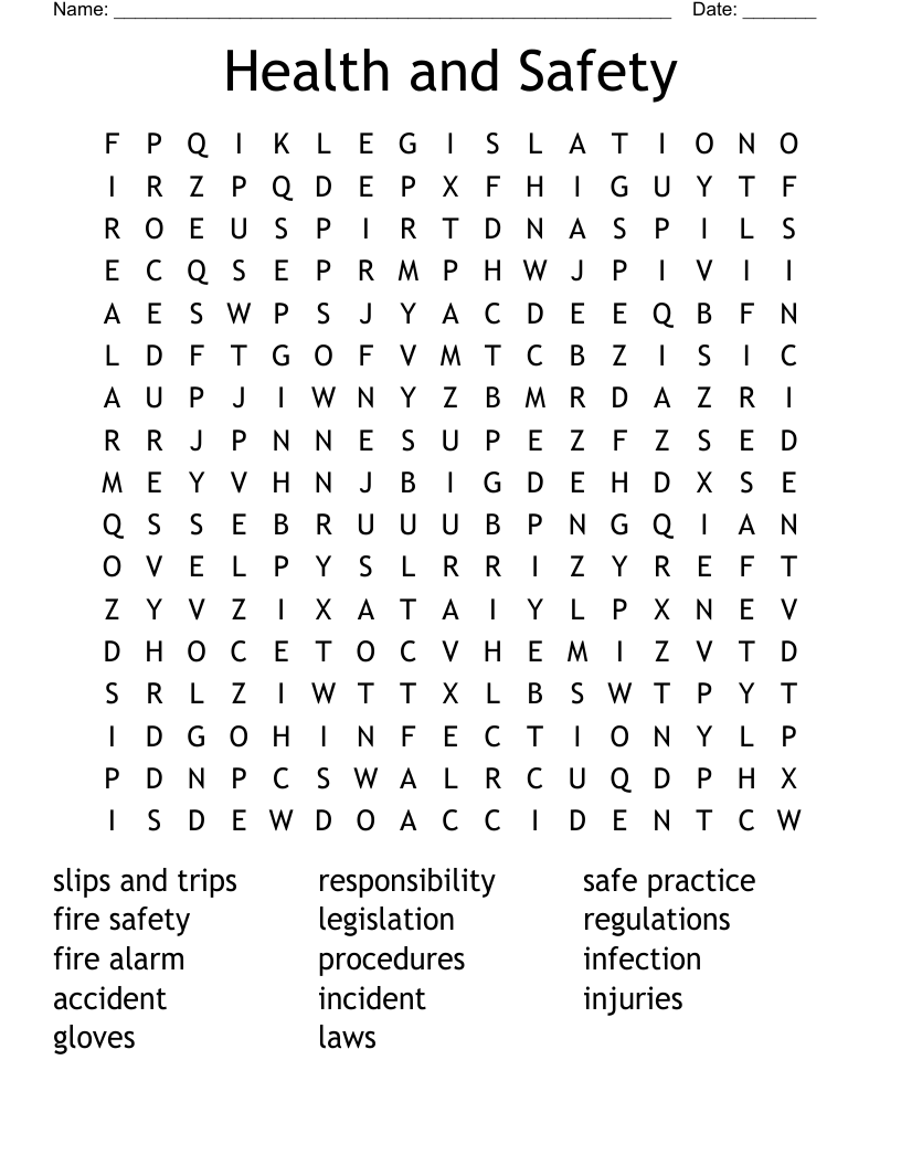 Health and Safety Word Search