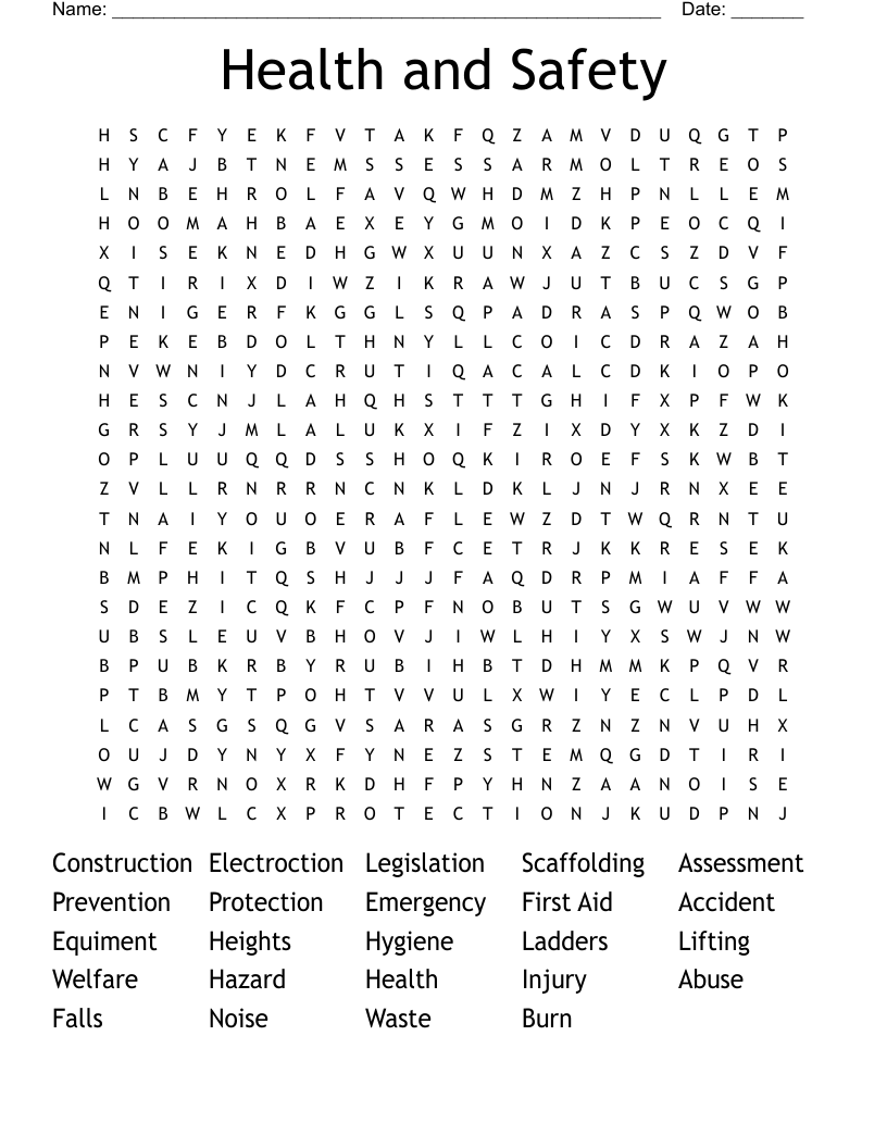 Health and Safety Word Search