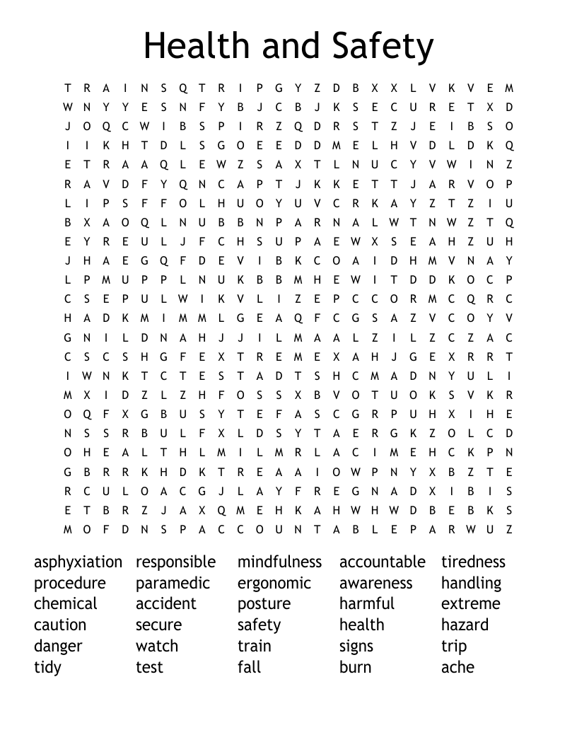 Health and Safety Word Search