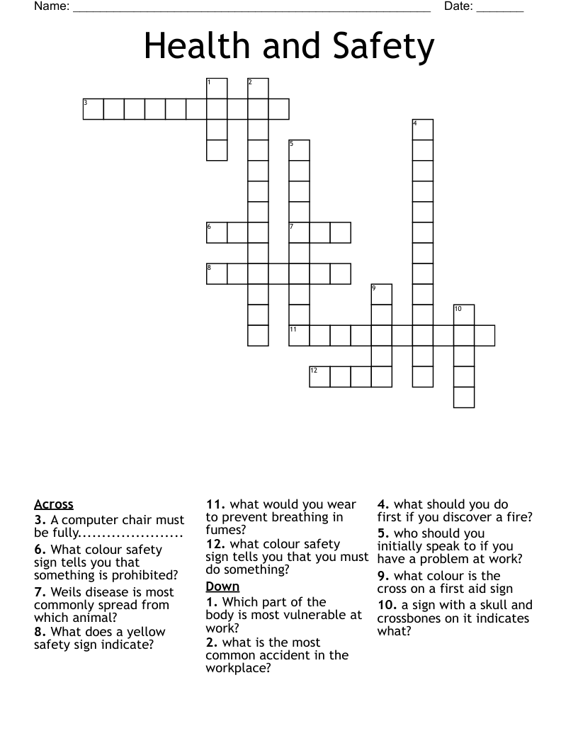 Health and Safety Crossword