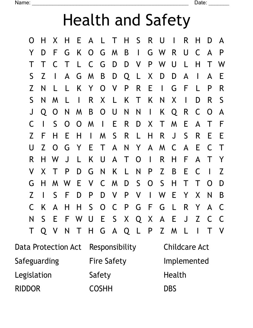 Health and Safety Word Search