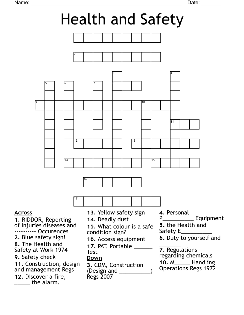 Health and Safety Crossword