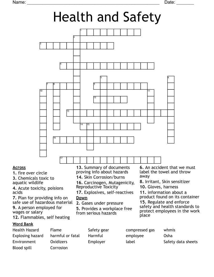Health and Safety Crossword