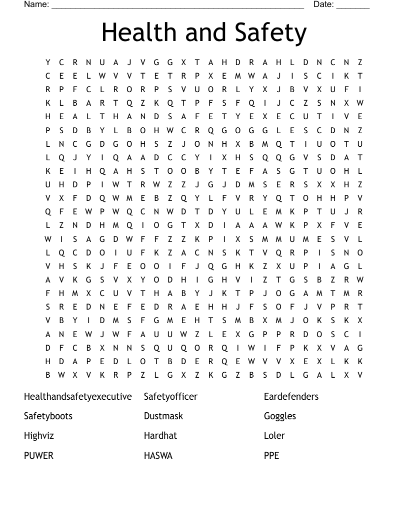 Health and Safety Word Search