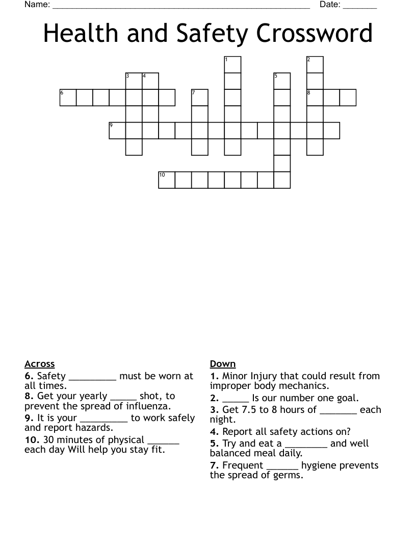 Health and Safety Crossword