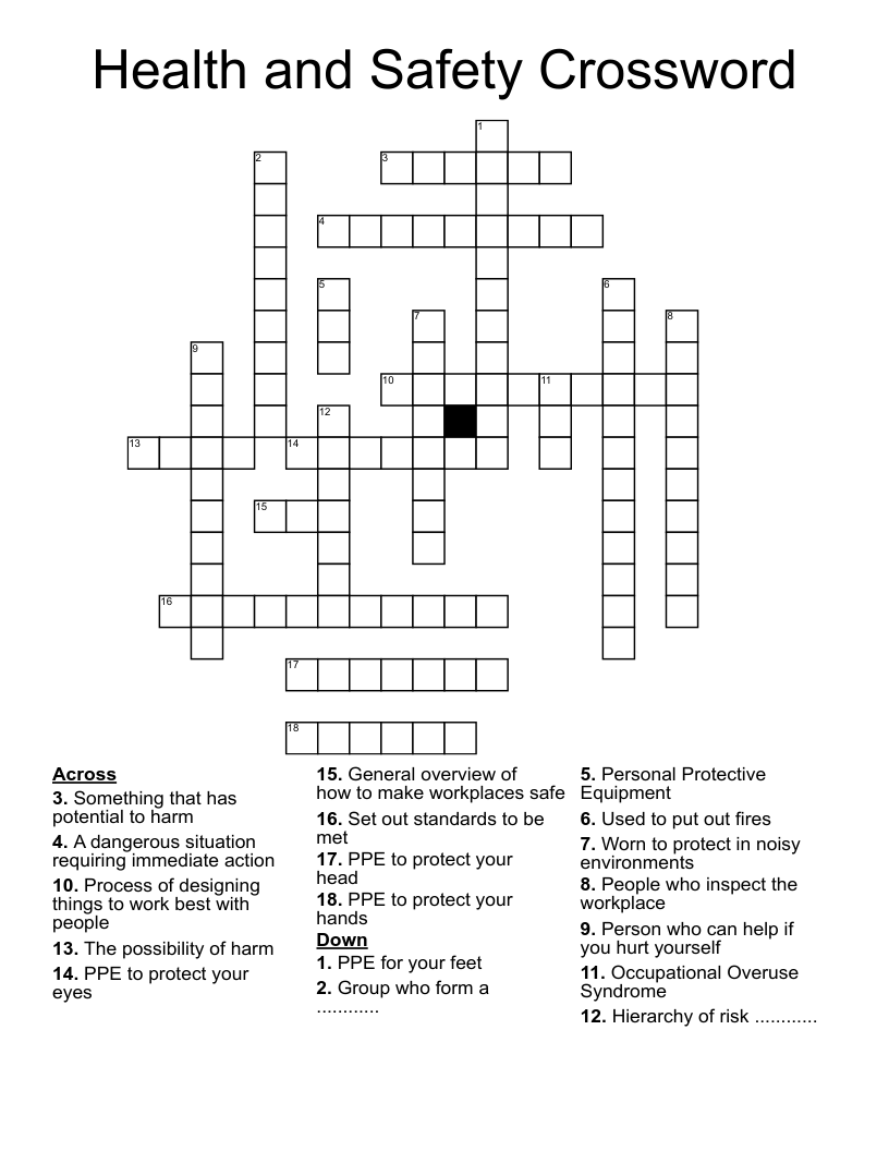 Health and Safety Crossword