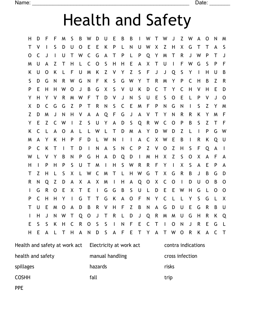 Health and Safety  Word Search