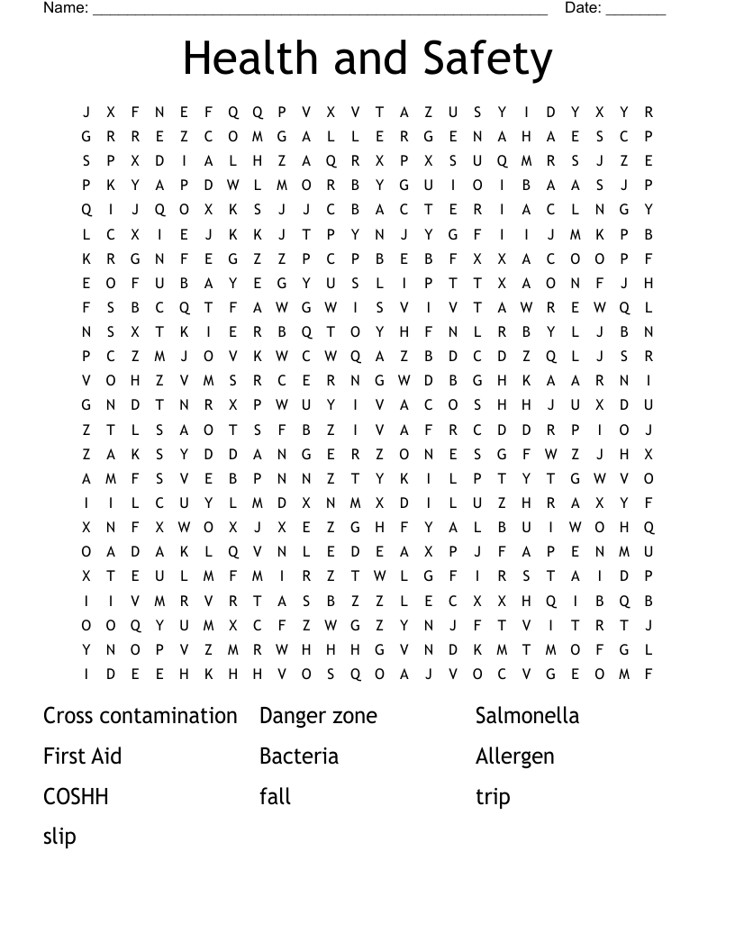 Health and Safety  Word Search