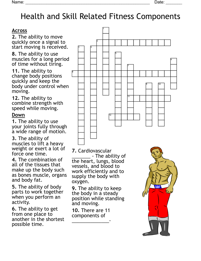Health and Skill Related Fitness Components Crossword