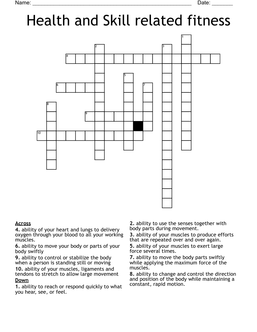Health and Skill related fitness Crossword