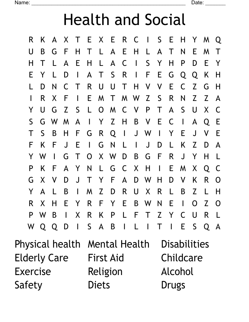 Health and Social Word Search