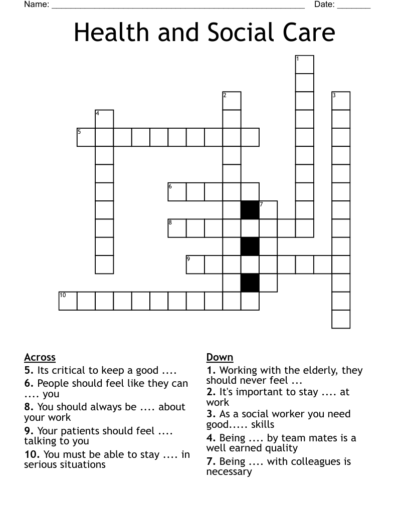 Health and Social Care Crossword