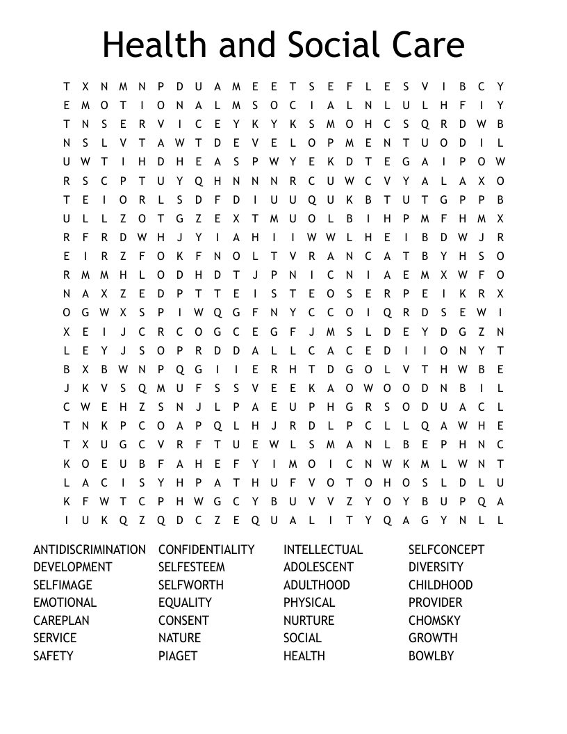 Health and Social Care Word Search