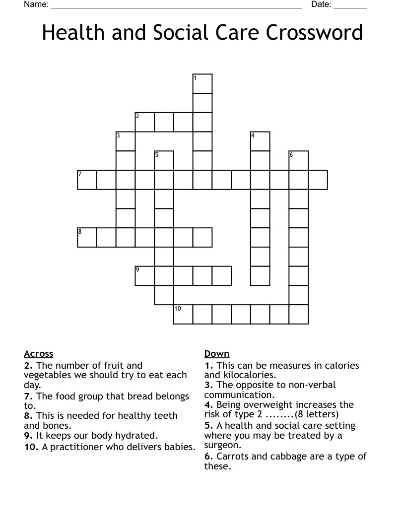 Health and Social Care Crossword