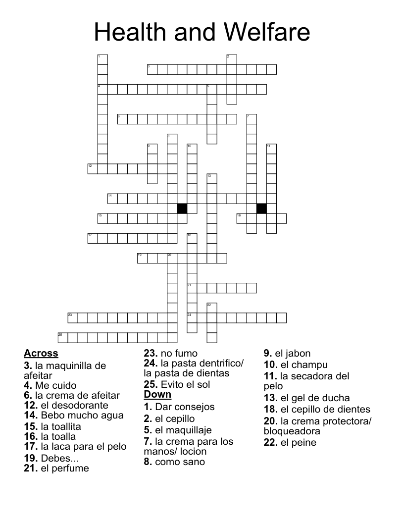 Health and Welfare Crossword