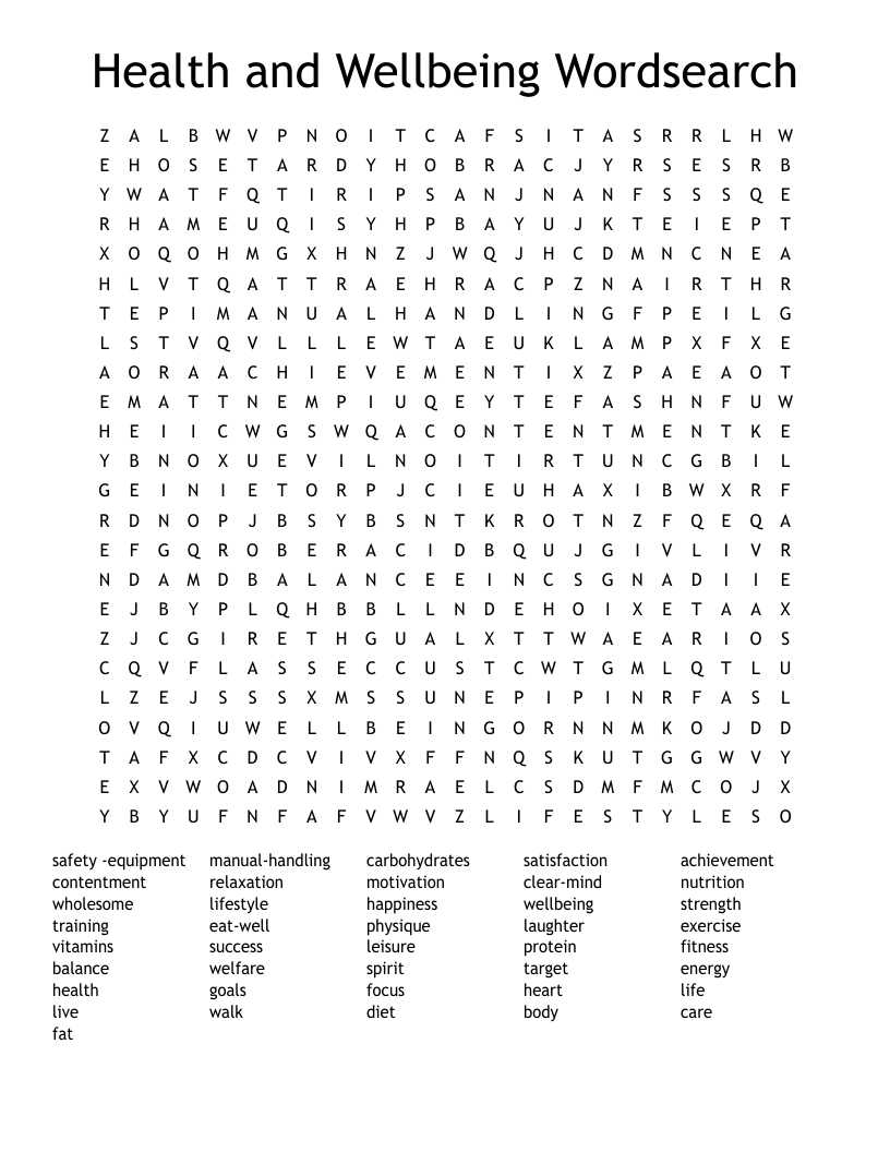 Health and Wellbeing Wordsearch