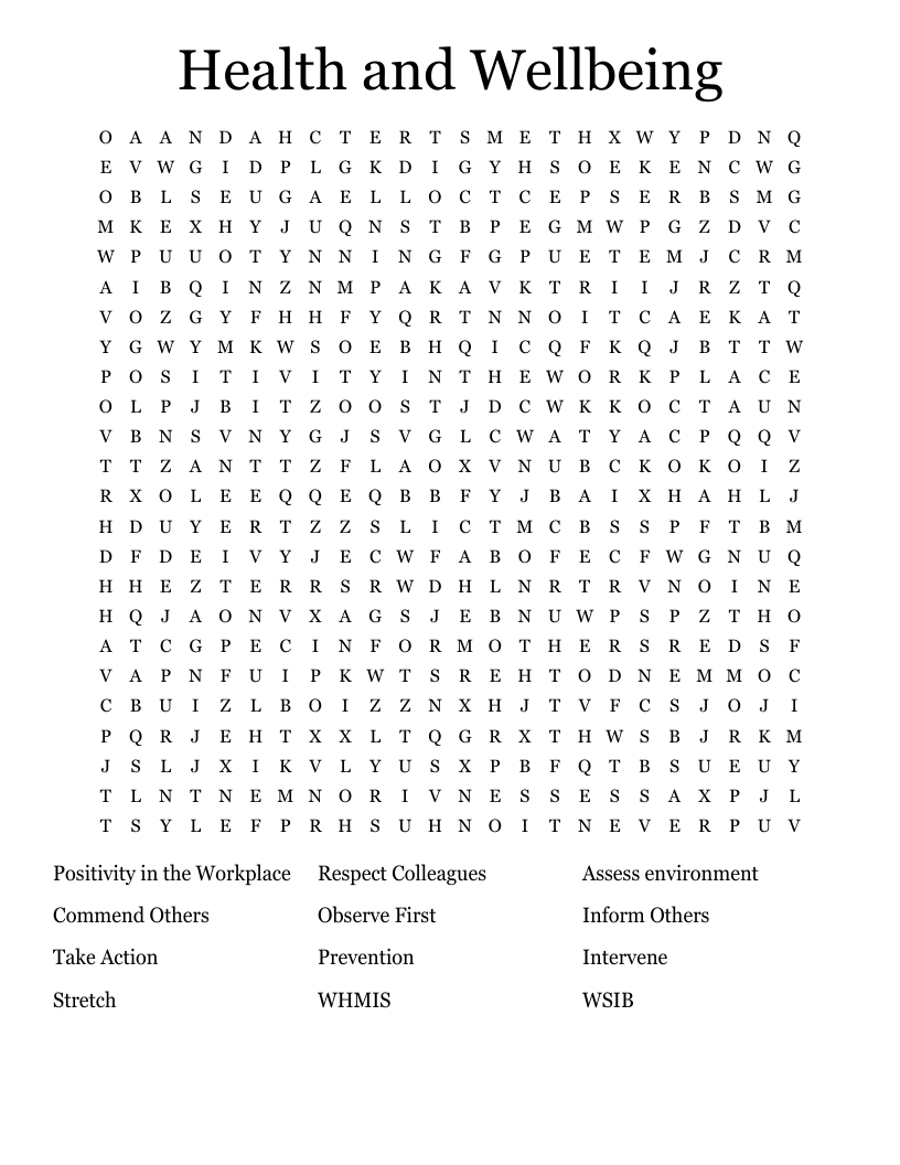 Health and Wellbeing  Word Search