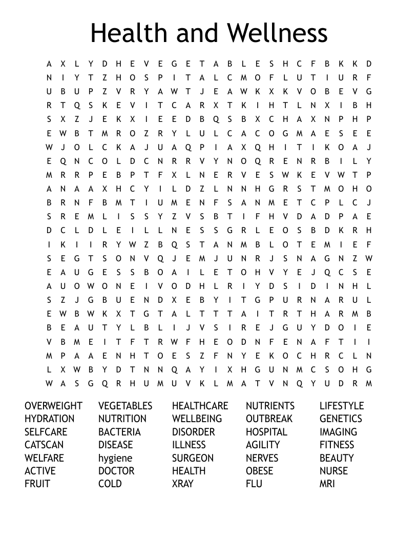 Health and Wellness Word Search