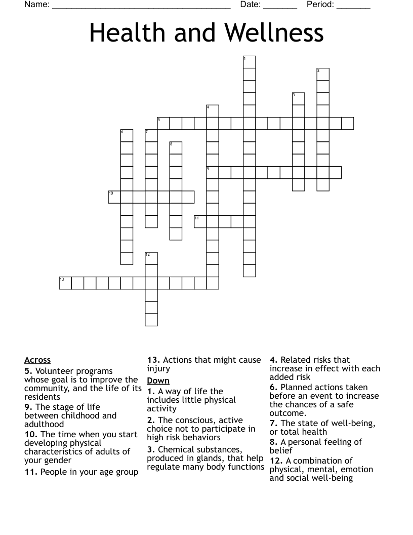 Health and Wellness Crossword