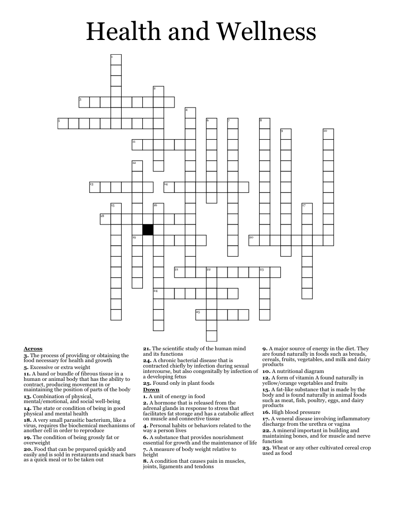 Health and Wellness Crossword