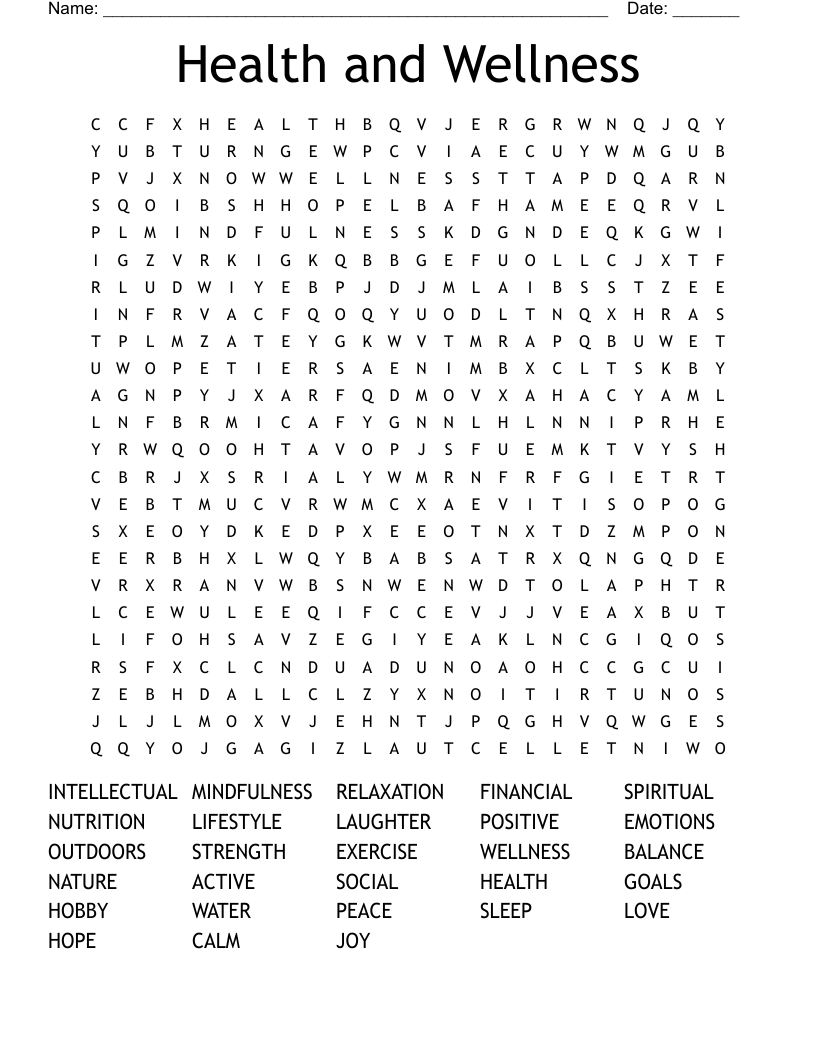 Health and Wellness Word Search