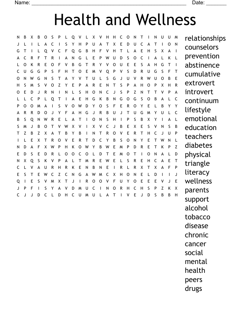 Health and Wellness Word Search