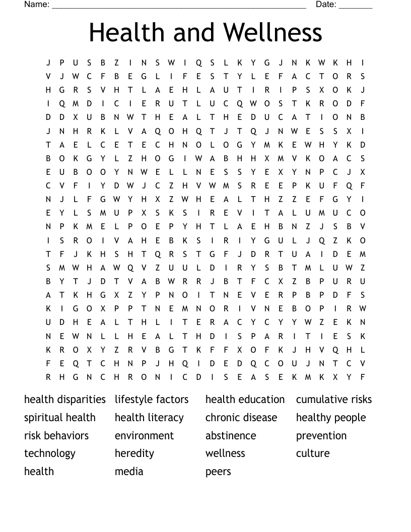 Health and Wellness Word Search