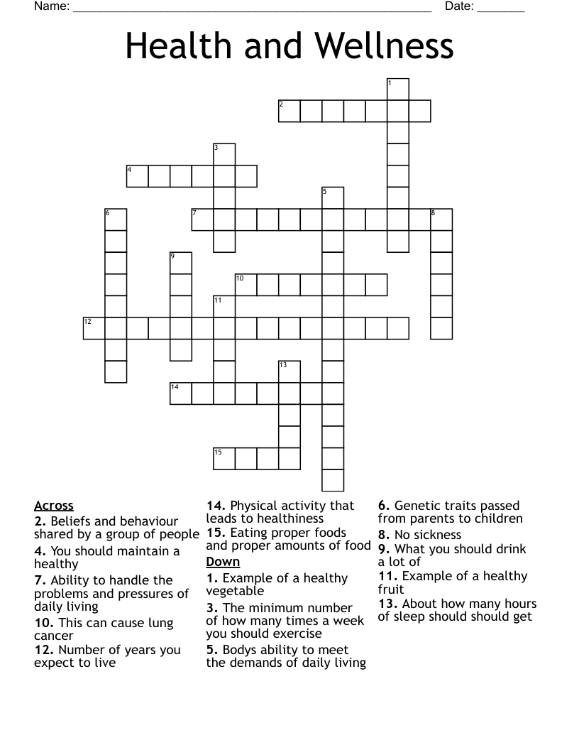 Health and Wellness Crossword