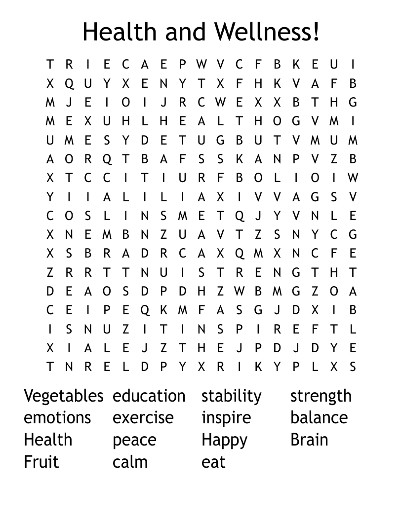Health and Wellness! Word Search