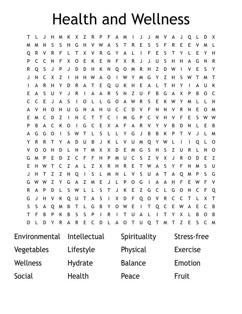 Health and Wellness Word Search