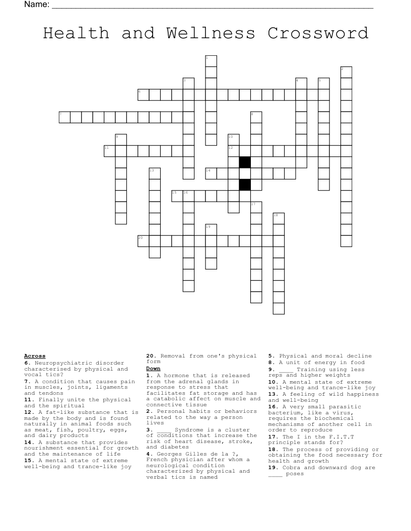 Health and Wellness Crossword
