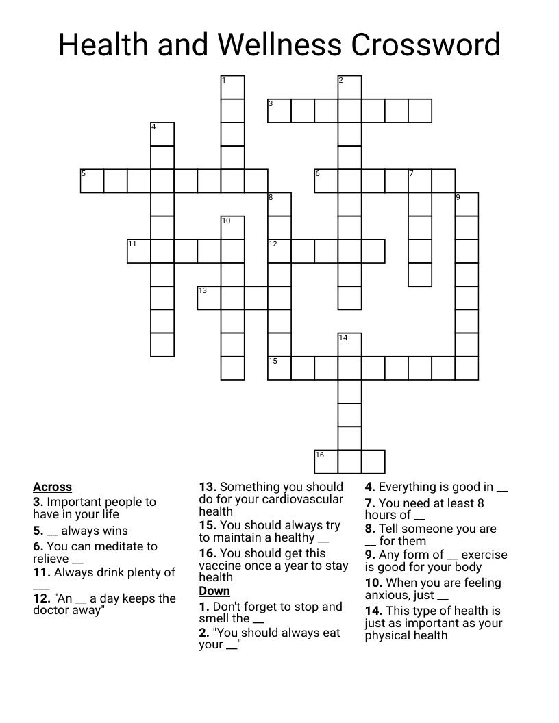 Health and Wellness Crossword