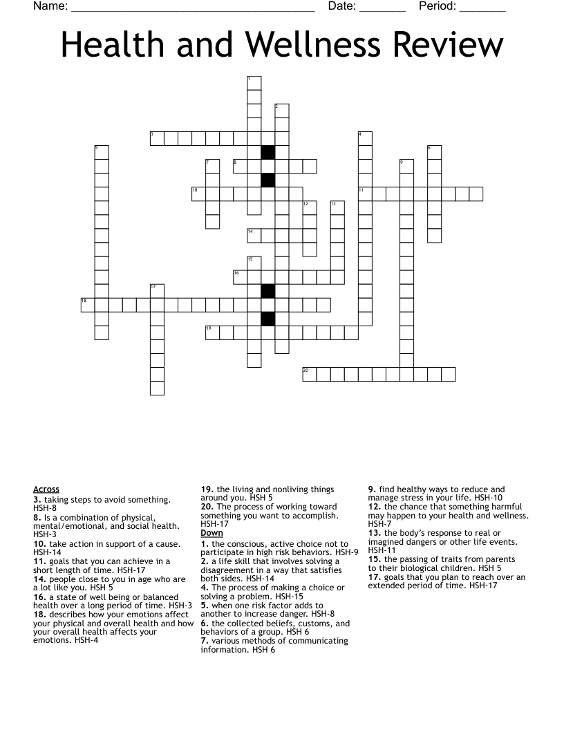 Health and Wellness Review Crossword