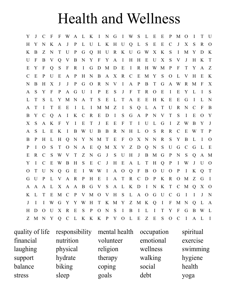 Health and Wellness  Word Search