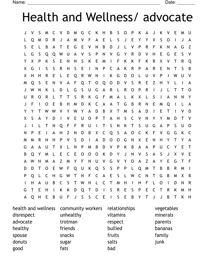 Health and Wellness/ advocate Word Search