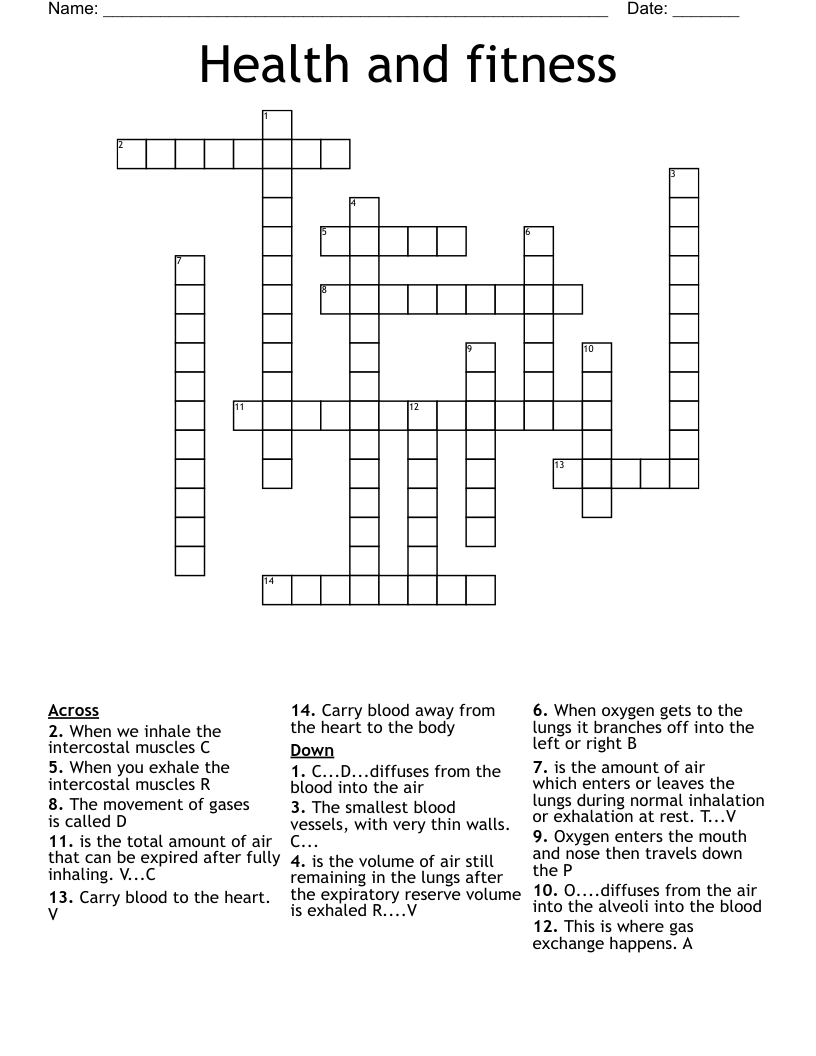 Health and fitness Crossword