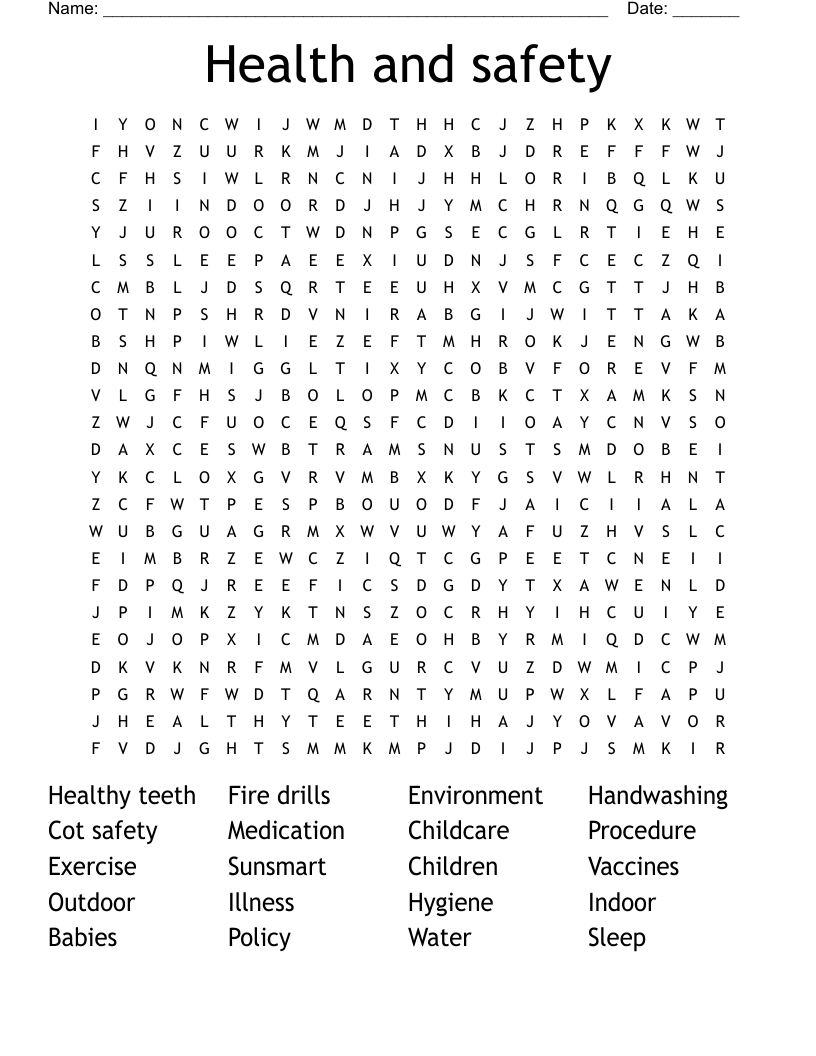 Health and safety  Word Search