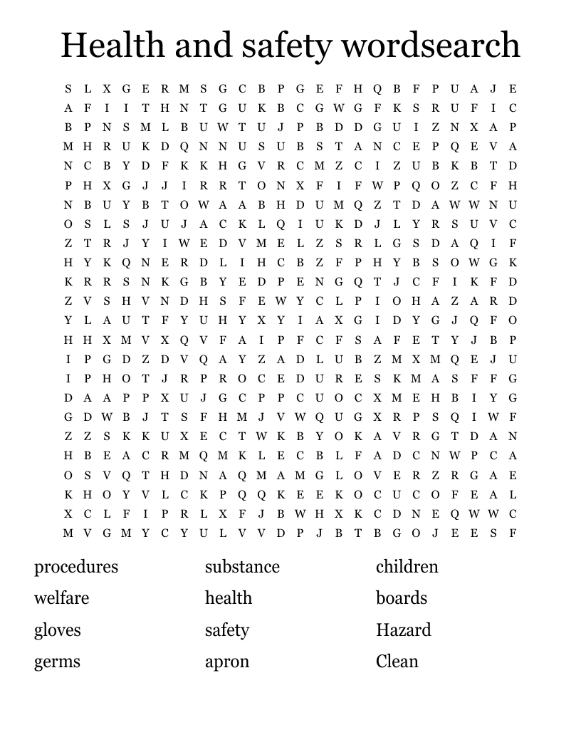 Health and safety wordsearch