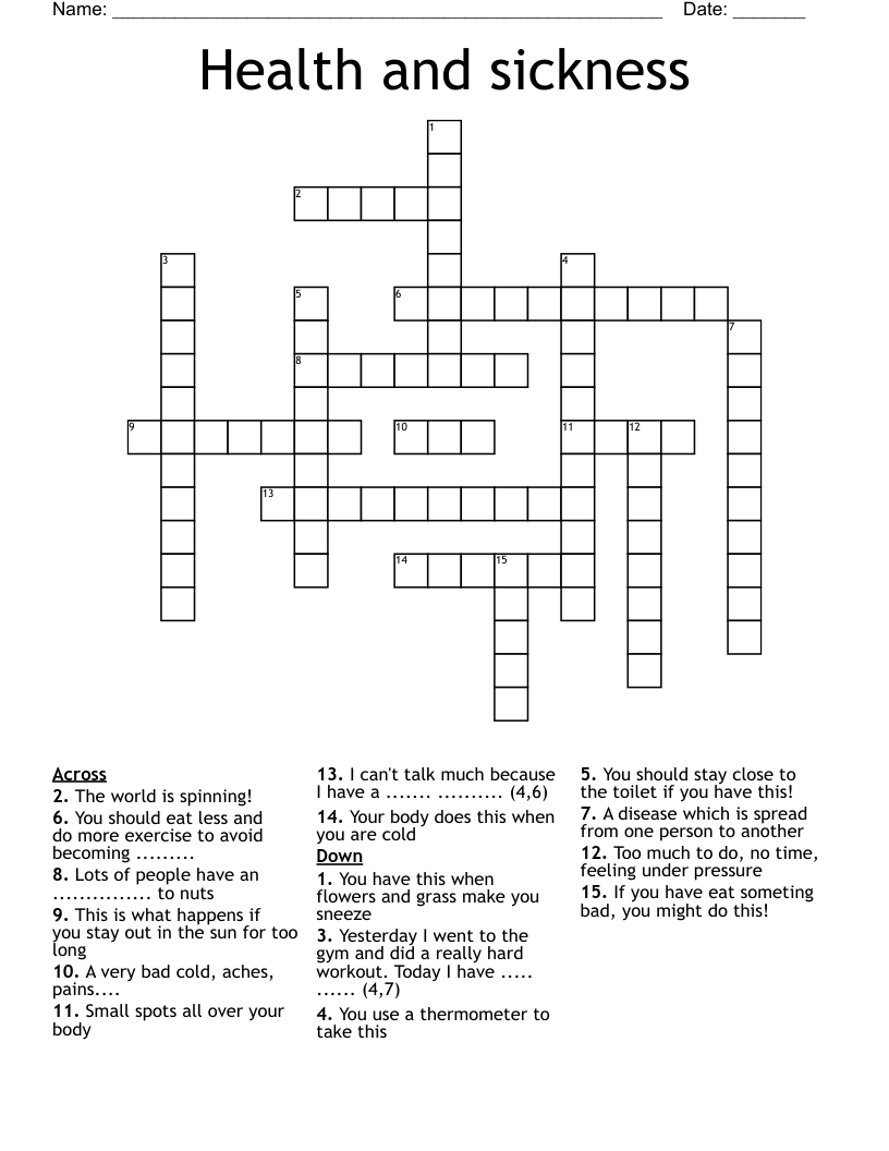 Health and sickness Crossword