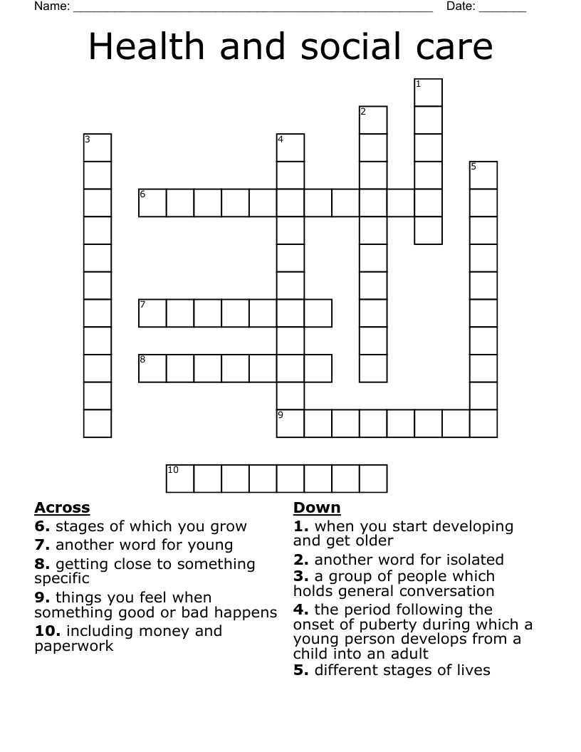 Health and social care Crossword